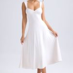 Sweetheart-Neck Ruched Midaxi Dress in Ivory