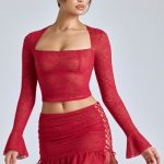 Lace Ruffle Mini Skirt in Cherry Red