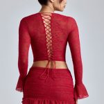 Lace Ruffle Mini Skirt in Cherry Red - Image 2