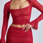 Lace Ruffle Mini Skirt in Cherry Red - Image 6