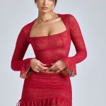Lace Ruffle Mini Skirt in Cherry Red - Image 10