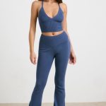 Chunky Knit Kick Flare Trousers in Washed Navy