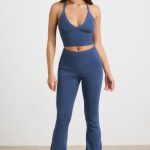 Chunky Knit Kick Flare Trousers in Washed Navy - Image 5