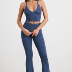 Chunky Knit Kick Flare Trousers in Washed Navy - Image 7