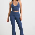 Chunky Knit Kick Flare Trousers in Washed Navy - Image 8