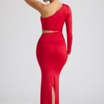 Single Sleeve Cut Out Evening Gown in Fire Red - Image 2