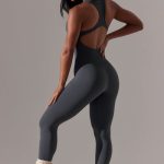 Full Length Cut Out Back Unitard in Grey - Image 7