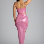 Draped Metallic Jersey Maxi Dress in Rose Pink - Image 2