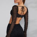Embellished Cowl Neck Crop Top in Black - Image 2