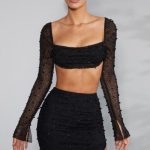 Embellished Cowl Neck Crop Top in Black - Image 5