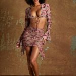 Frill Hem Mini Skirt in Beige Print