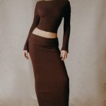 Ribbed-Knit Foldover Maxi Skirt in Espresso