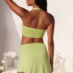 Asymmetric Hem Hardware Detail Mini Skirt in Lime Green - Image 2