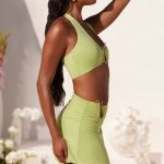Asymmetric Hem Hardware Detail Mini Skirt in Lime Green - Image 3