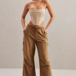 Wide Leg Cargo Trousers in Tan