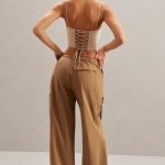 Wide Leg Cargo Trousers in Tan - Image 2