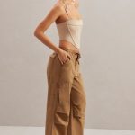 Wide Leg Cargo Trousers in Tan - Image 3