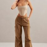 Wide Leg Cargo Trousers in Tan - Image 6