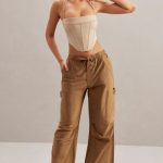Wide Leg Cargo Trousers in Tan - Image 7