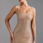 Embellished Square-Neck Mini Dress in Almond - Image 8