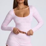 Long Sleeve Scoop Neck Pointelle Crop Top in Baby Pink - Image 6