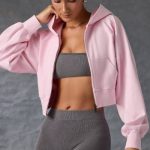 Zip-Up Cropped Hoodie in Washed Ice Pink