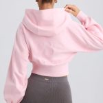 Zip-Up Cropped Hoodie in Washed Ice Pink - Image 2