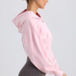 Zip-Up Cropped Hoodie in Washed Ice Pink - Image 3