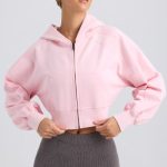 Zip-Up Cropped Hoodie in Washed Ice Pink - Image 4