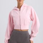 Zip-Up Cropped Hoodie in Washed Ice Pink - Image 6