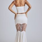 Lace Panel Fishtail Gown Skirt in Ivory - Image 2