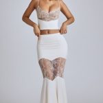 Lace Panel Fishtail Gown Skirt in Ivory - Image 7