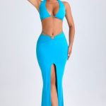 Hardware-Detail Mid-Rise Maxi Skirt in Aqua Blue
