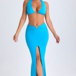 Hardware-Detail Mid-Rise Maxi Skirt in Aqua Blue - Image 5