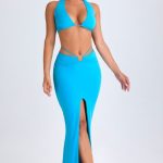 Hardware-Detail Mid-Rise Maxi Skirt in Aqua Blue - Image 6