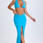 Hardware-Detail Mid-Rise Maxi Skirt in Aqua Blue - Image 7