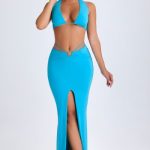 Hardware-Detail Mid-Rise Maxi Skirt in Aqua Blue - Image 8