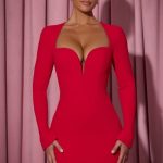 Cut-Out Heart-Detail Bodycon Mini Dress in Red - Image 7
