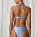 Pearl-Detail Cut-Out Halterneck Swimsuit in Sky Blue - Image 2
