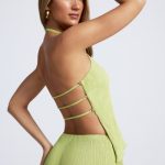 Open-Back Asymmetric Halterneck Top in Olive Green