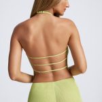 Open-Back Asymmetric Halterneck Top in Olive Green - Image 4