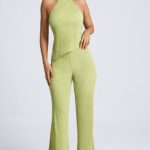 Open-Back Asymmetric Halterneck Top in Olive Green - Image 6