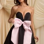 Bow-Detail Corset Mini Dress in Black