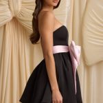 Bow-Detail Corset Mini Dress in Black - Image 2
