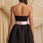 Bow-Detail Corset Mini Dress in Black - Image 3