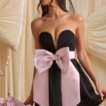 Bow-Detail Corset Mini Dress in Black - Image 5