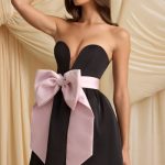 Bow-Detail Corset Mini Dress in Black - Image 8