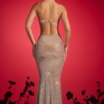 Embellished Cut-Out Halterneck Gown in Almond - Image 2