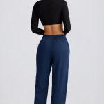Mid-Rise Wide-Leg Joggers in Dark Navy - Image 2