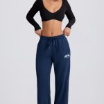 Mid-Rise Wide-Leg Joggers in Dark Navy - Image 5
